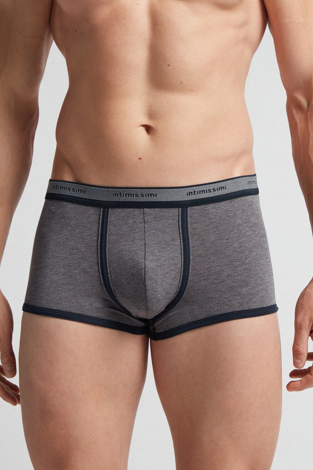 Intimissimi Natural Fresh Supima® Cotton Boxers with Logo Dark Grey - 080i - Heathered Graphite Grey / Blue | 3508KZWLH