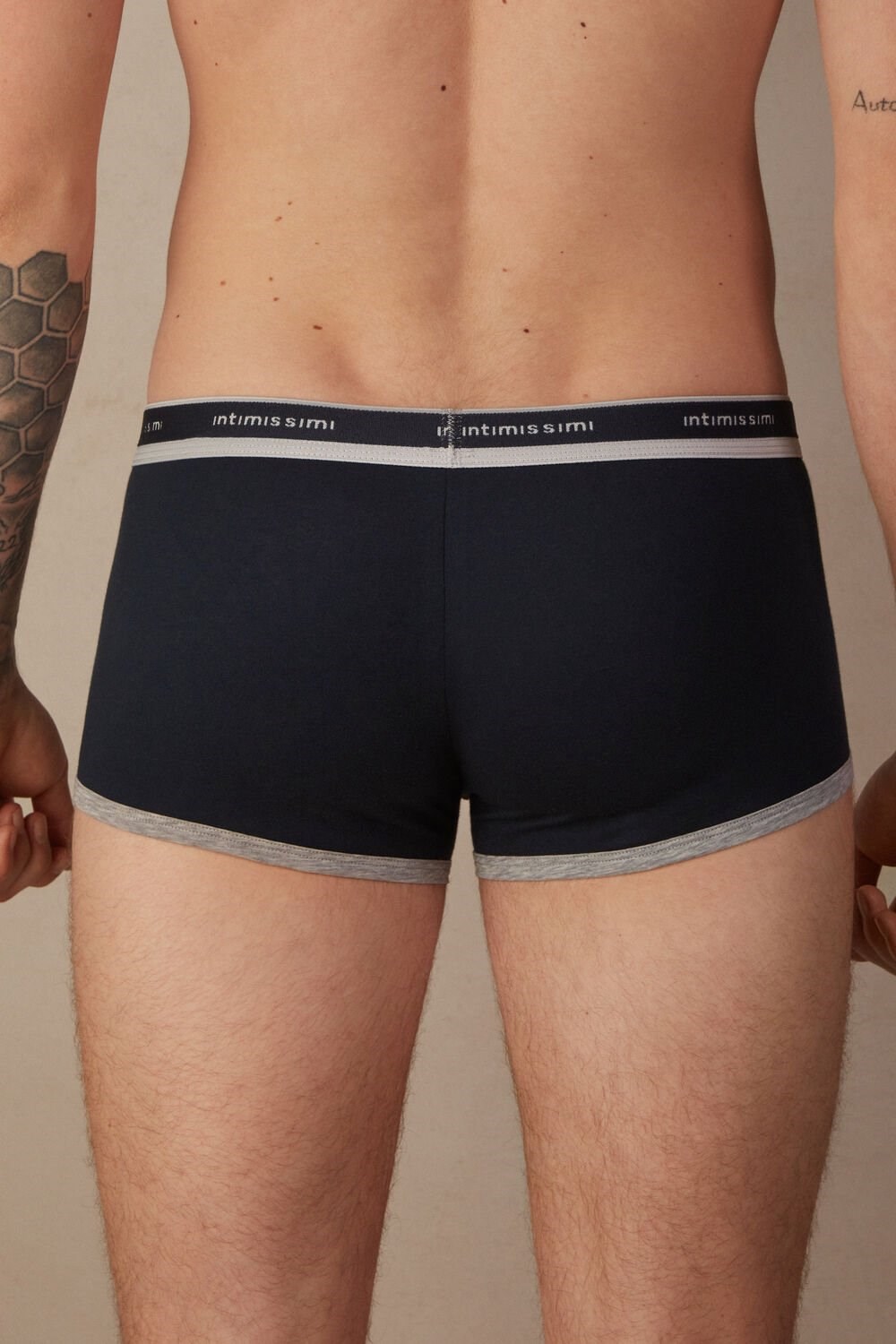 Intimissimi Natural Fresh Supima® Cotton Boxers with Logo Blue - 320j - Midnight Blue / Light Heather Grey | 6839QXPNY