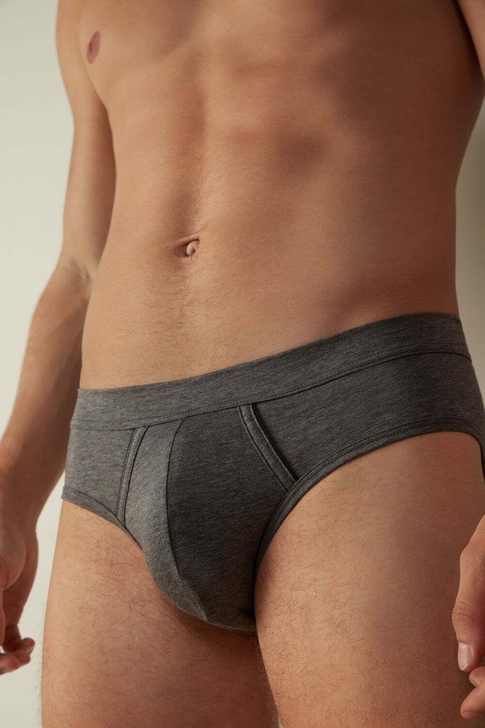 Intimissimi Natural Fresh Supima® Cotton Briefs Dark Grey - 080i - Heathered Graphite Grey / Blue | 7504DLAJV