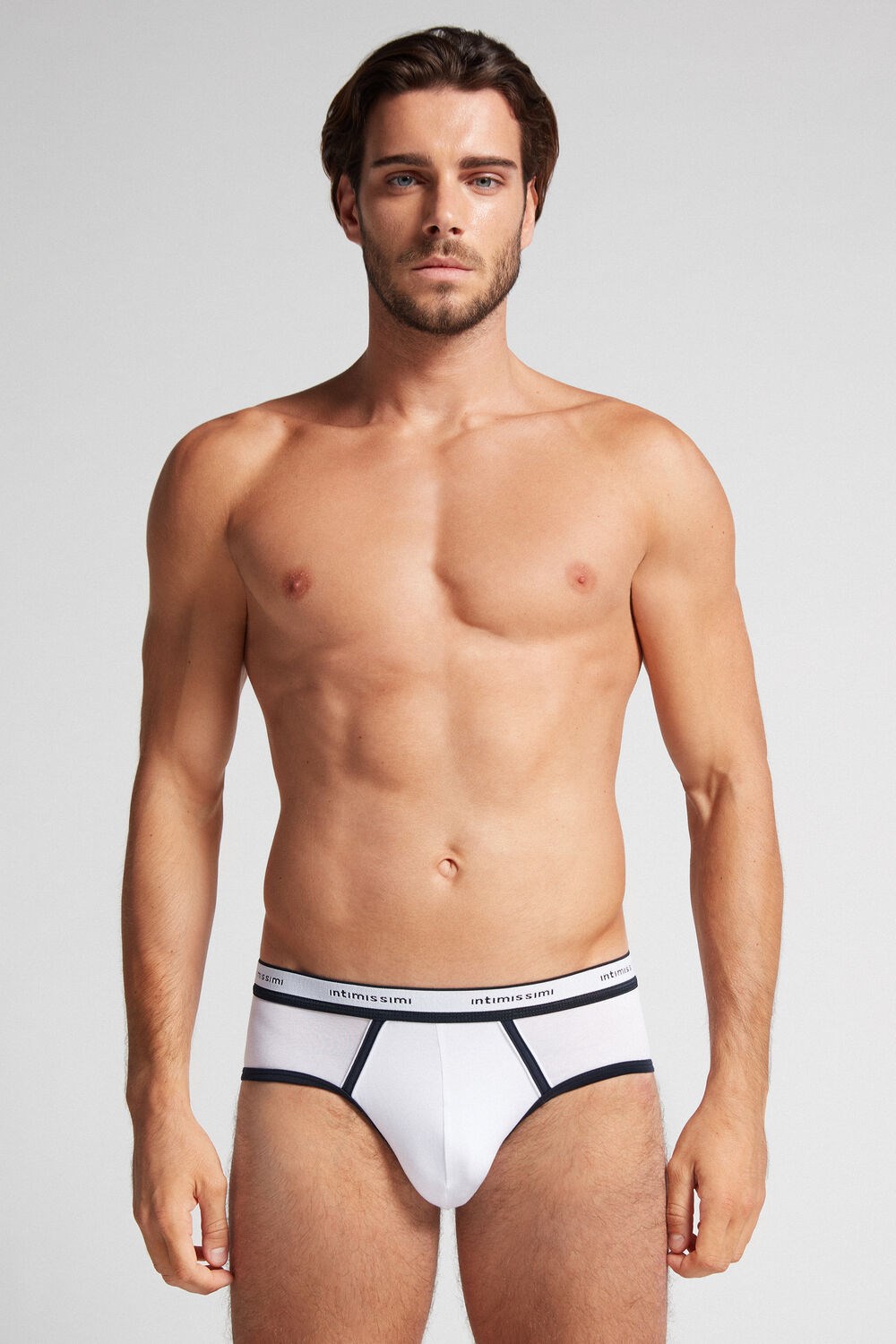 Intimissimi Natural Fresh Supima® Cotton Briefs with Logo White - 6986 - White / Blue | 8530IZFXM