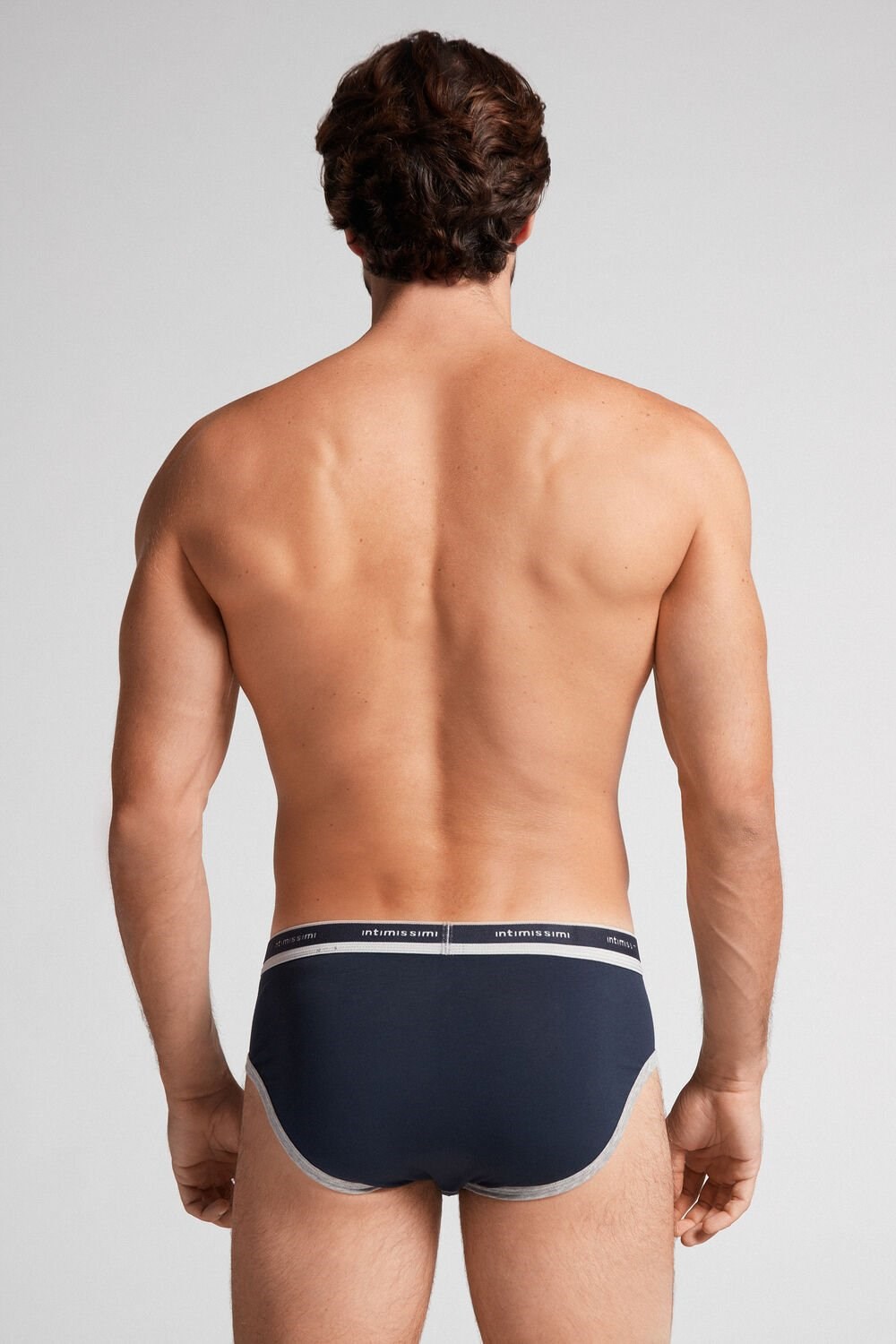 Intimissimi Natural Fresh Supima® Cotton Briefs with Logo Blue - 320j - Midnight Blue / Light Heather Grey | 9087DLAKN