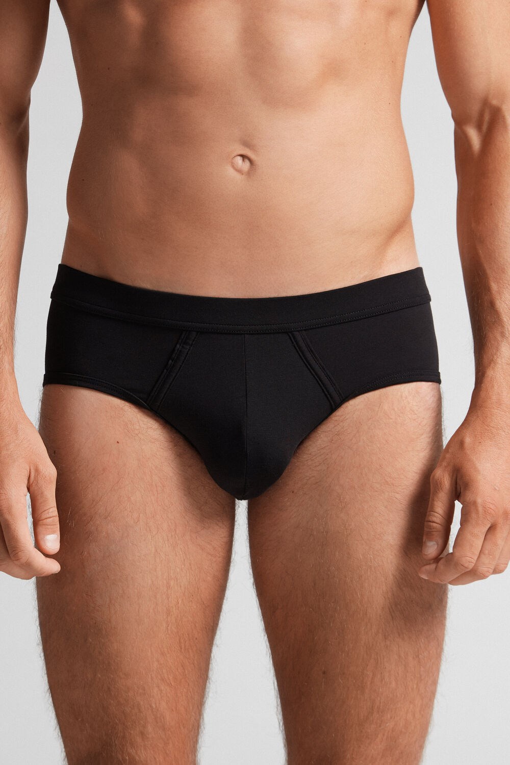 Intimissimi Natural Fresh Supima® Cotton Briefs Black - 7007 - Black / Heathered Graphite Grey | 9746BJUAQ