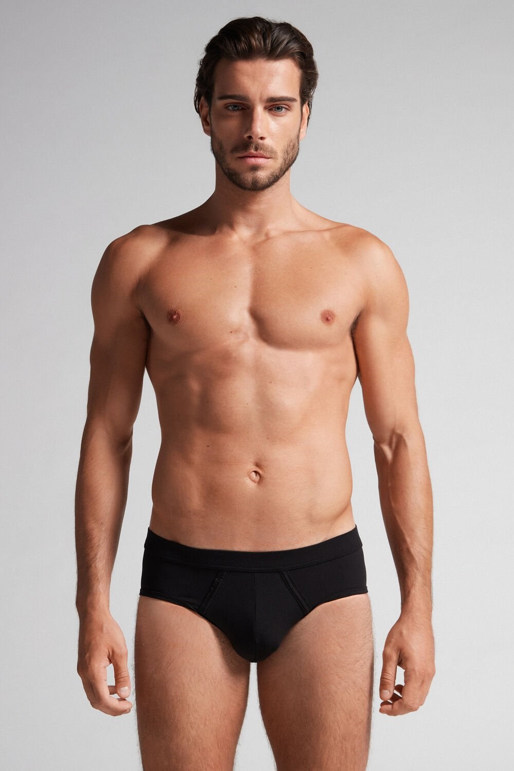 Intimissimi Natural Fresh Supima® Cotton Briefs Black - 7007 - Black / Heathered Graphite Grey | 9746BJUAQ