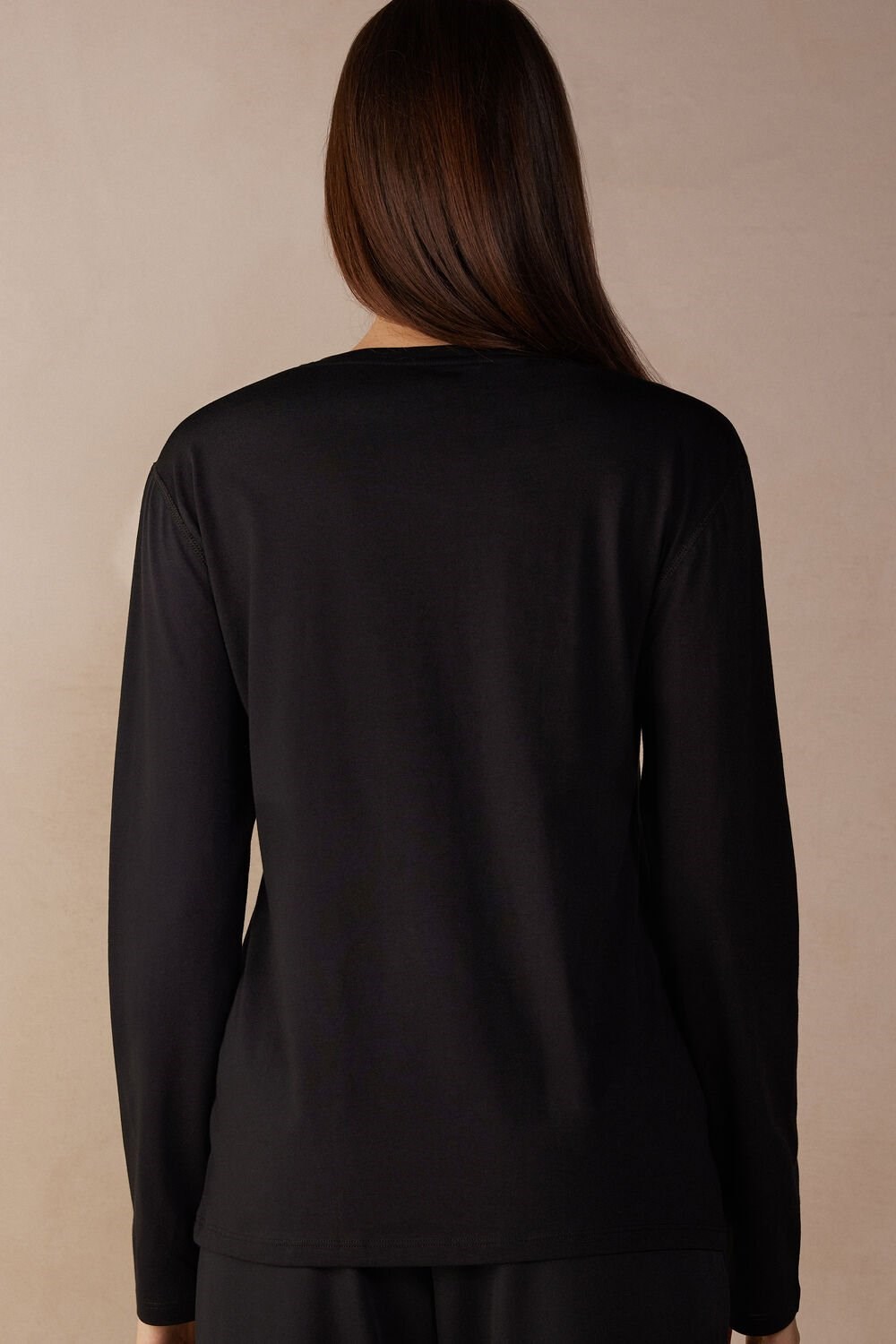 Intimissimi Oversized Long Sleeve Top in Supima® Cotton Black - 019 - Black | 1785JXMRY