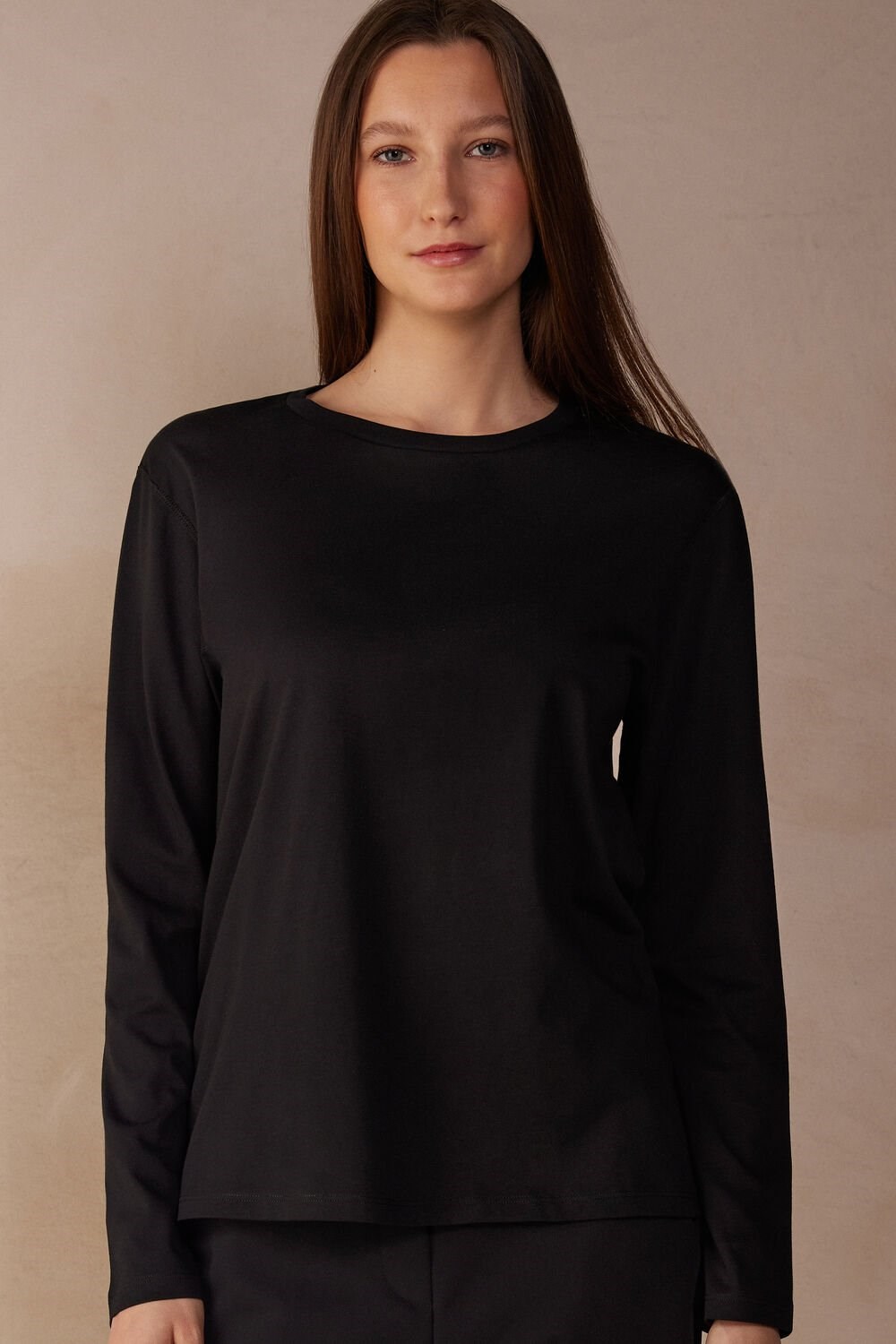 Intimissimi Oversized Long Sleeve Top in Supima® Cotton Black - 019 - Black | 1785JXMRY