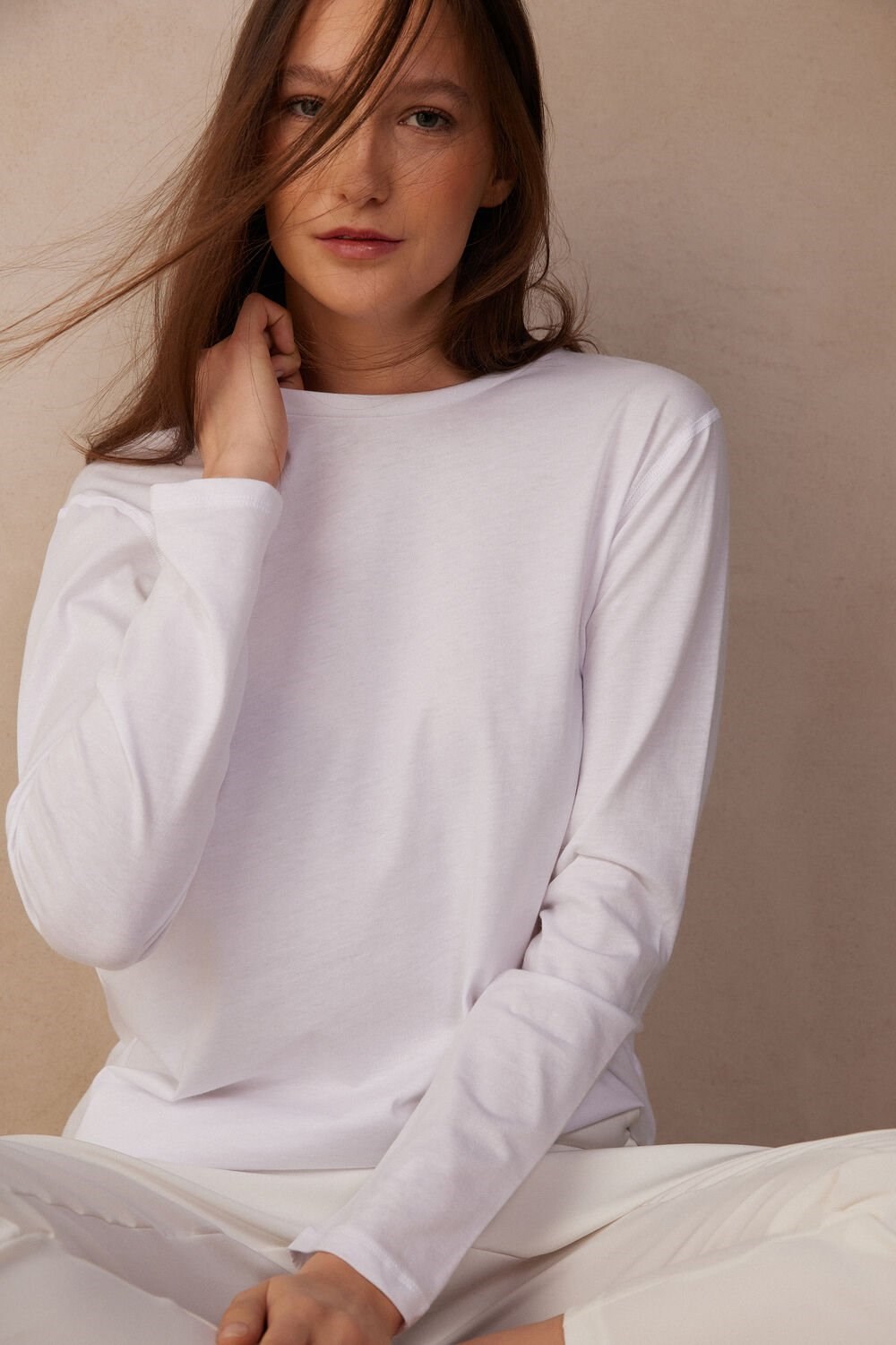 Intimissimi Oversized Long Sleeve Top in Supima® Cotton White - 001 - White | 3914MEALR