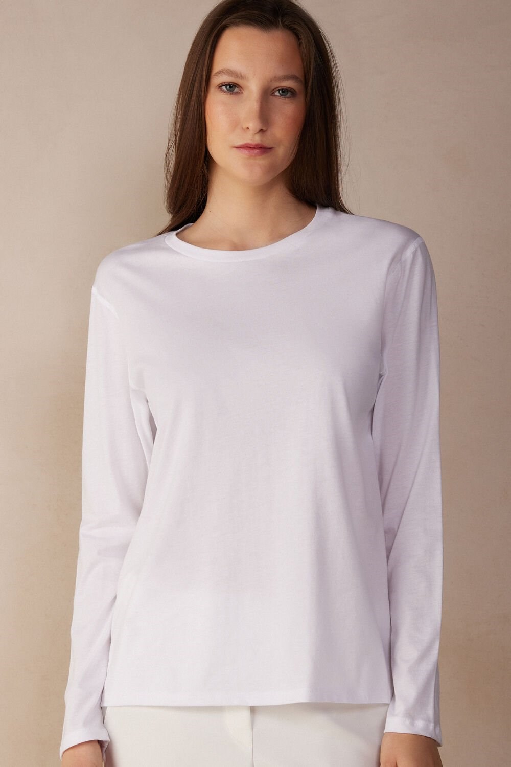 Intimissimi Oversized Long Sleeve Top in Supima® Cotton White - 001 - White | 3914MEALR