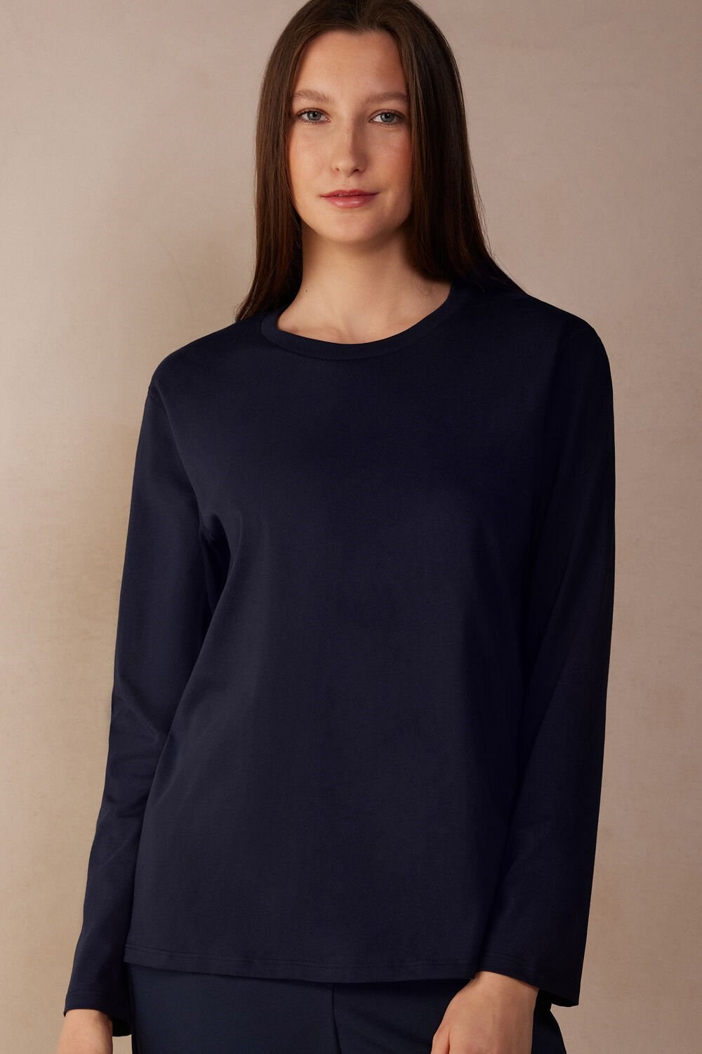 Intimissimi Oversized Long Sleeve Top in Supima® Cotton Blue - 1467 - Intense Blue | 7419DSQBX