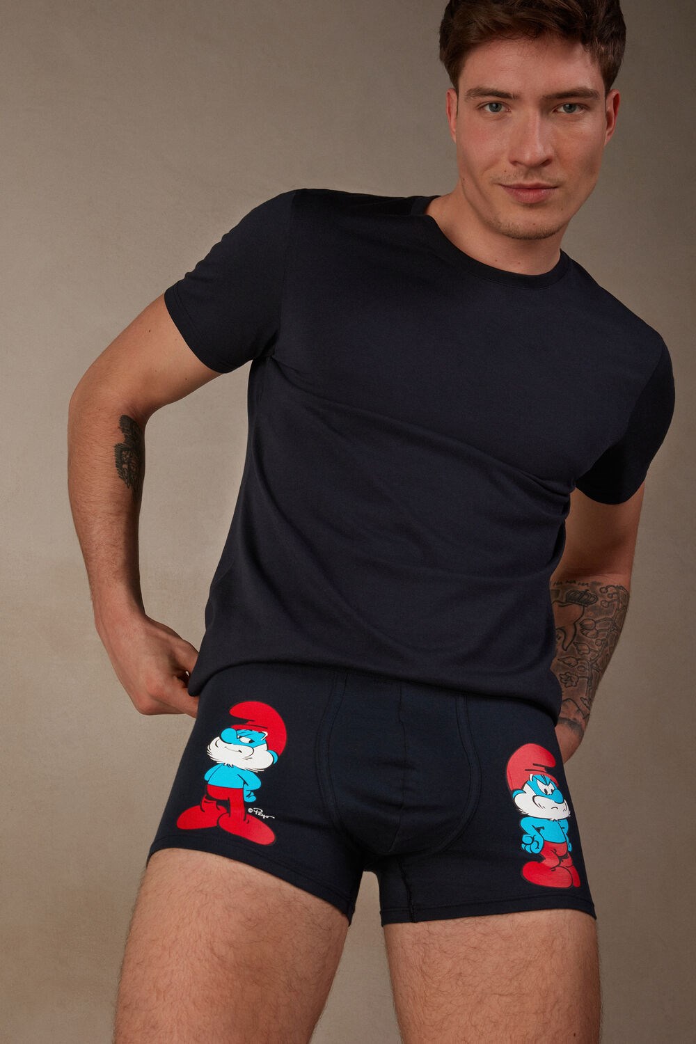 Intimissimi Papa Smurf Boxers in Stretch Supima® Cotton Blue - 800 - Midnight Blue | 1342WPIXM