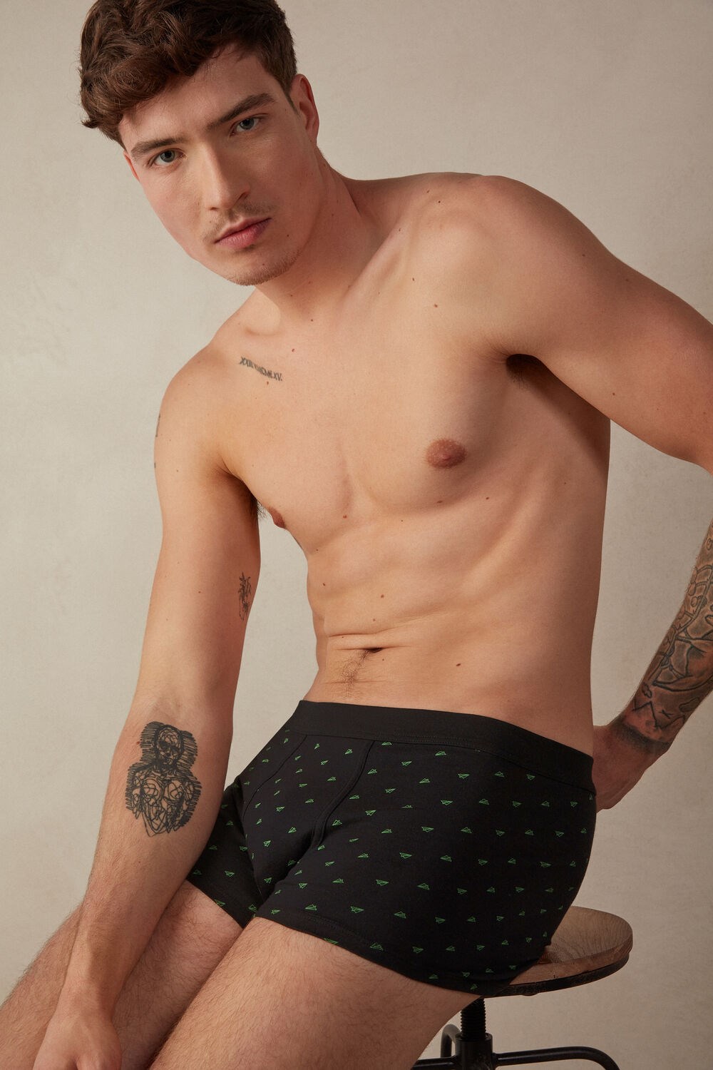 Intimissimi Paper Plane Boxers in Stretch Supima® Cotton Black - 194j - Black Airmail Print | 0189HZASO