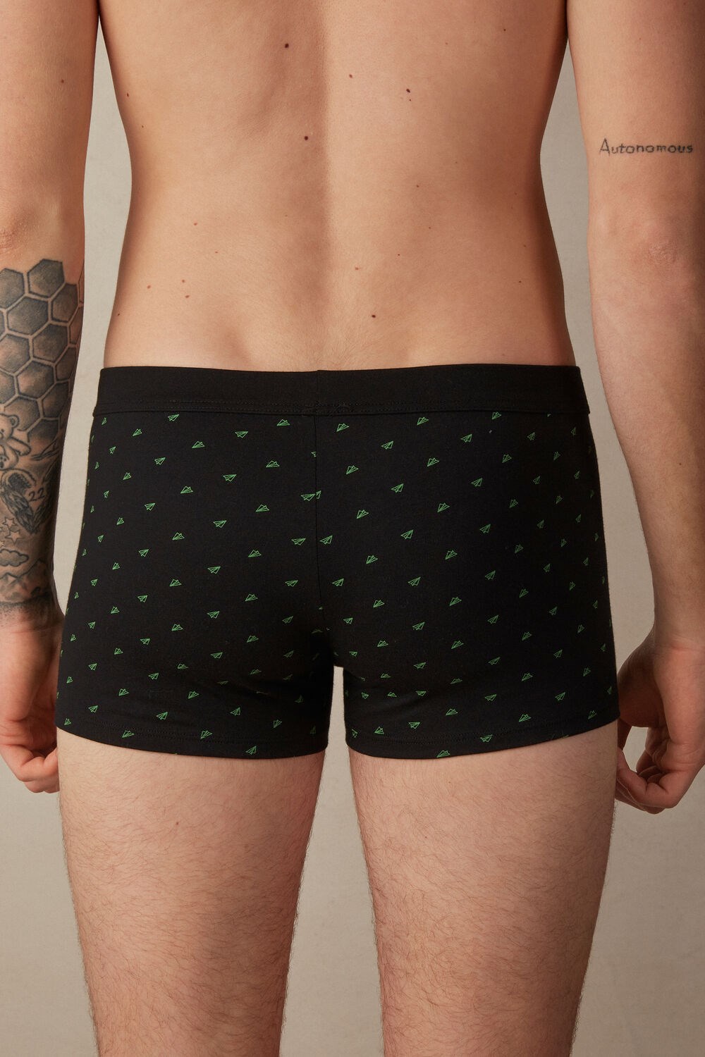 Intimissimi Paper Plane Boxers in Stretch Supima® Cotton Black - 194j - Black Airmail Print | 0189HZASO