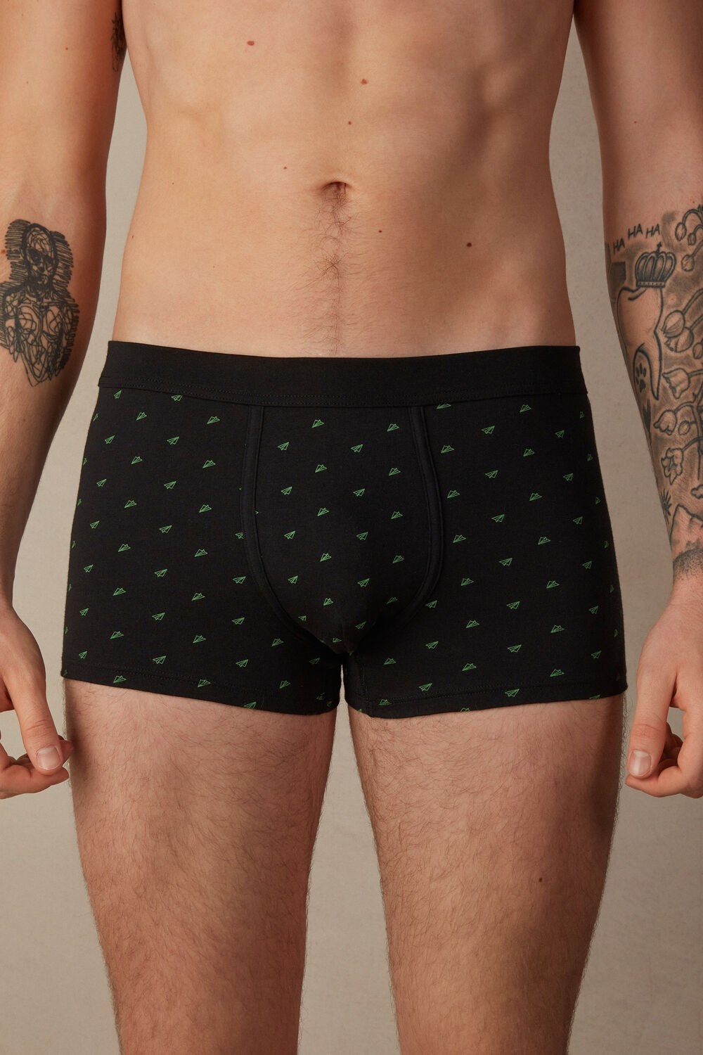 Intimissimi Paper Plane Boxers in Stretch Supima® Cotton Black - 194j - Black Airmail Print | 0189HZASO