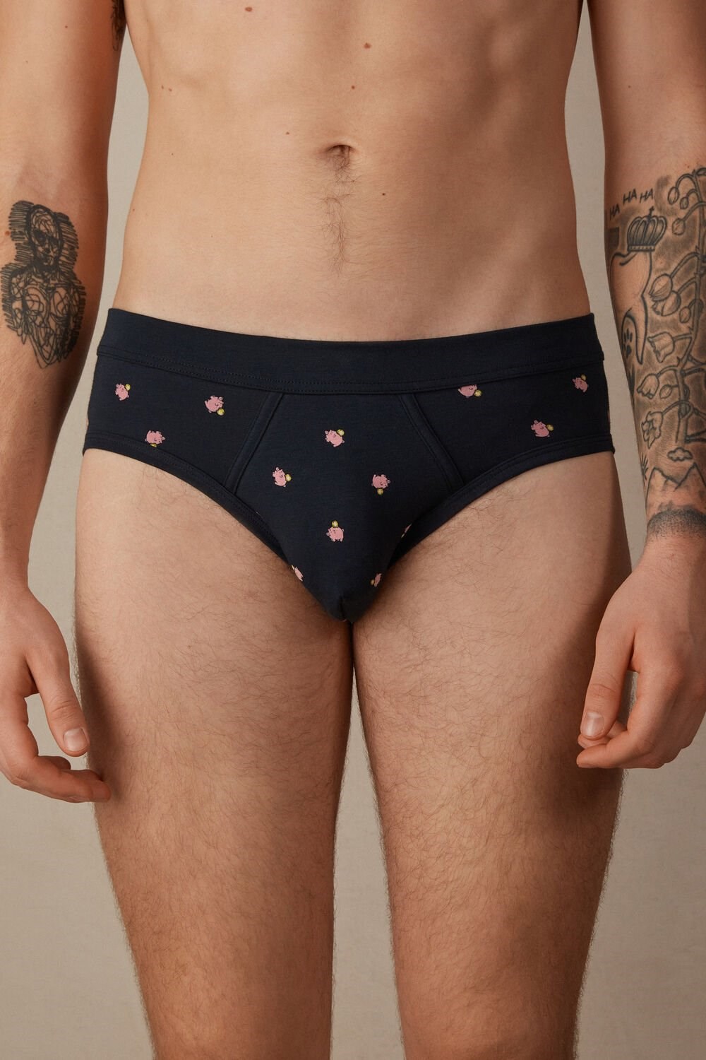 Intimissimi Piggy Bank Briefs in Stretch Supima® Cotton Blue - 182j - Midnight Blue Piggy Bank Print | 8654RFQLD