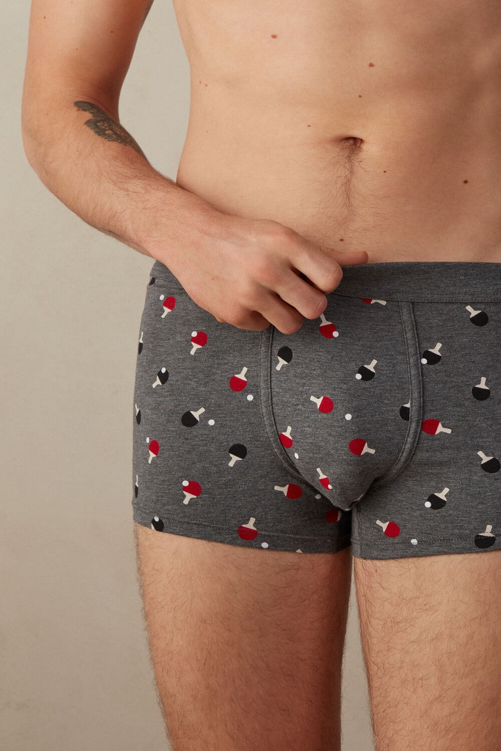 Intimissimi Ping Pong Boxers in Stretch Supima® Cotton Grey - 193j - Graphite Grey Heather Ping Pong Print | 8154VSKTO