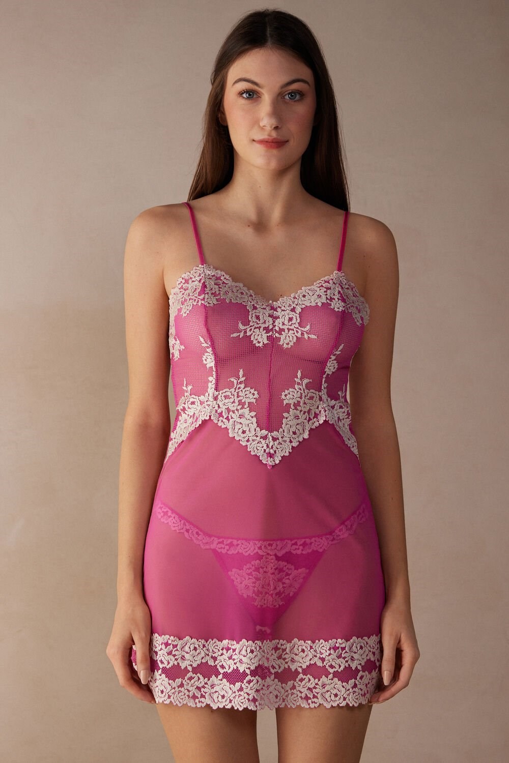 Intimissimi Pretty Flowers Babydoll Pink - 213j - Valentine Pink / Ivory | 9021OEYCS