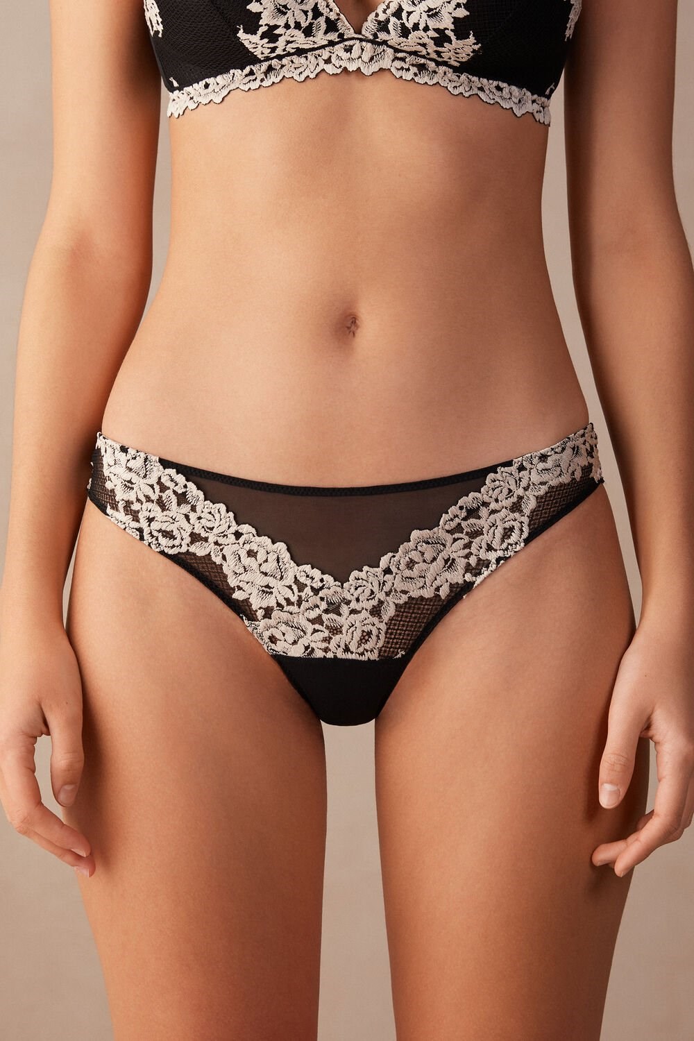 Intimissimi Pretty Flowers Brazilian Multicolor - 9887 - Black / Ivory | 2641NHEYZ