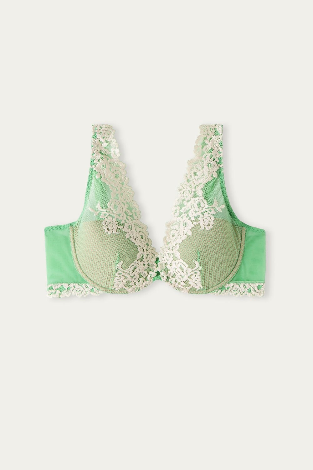 Intimissimi Pretty Flowers Elena Balconette Bra Green - 215j - Apple Mint / Ivory | 1793CVMBU