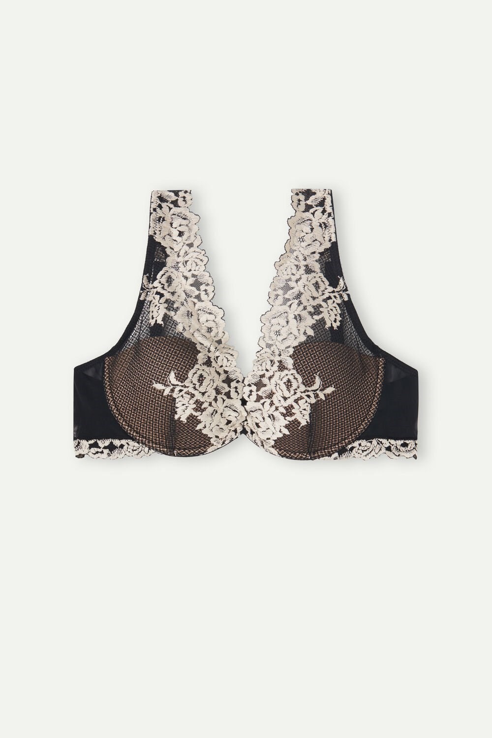 Intimissimi Pretty Flowers Elena Balconette Bra Multicolor - 9887 - Black / Ivory | 5176DWYRG