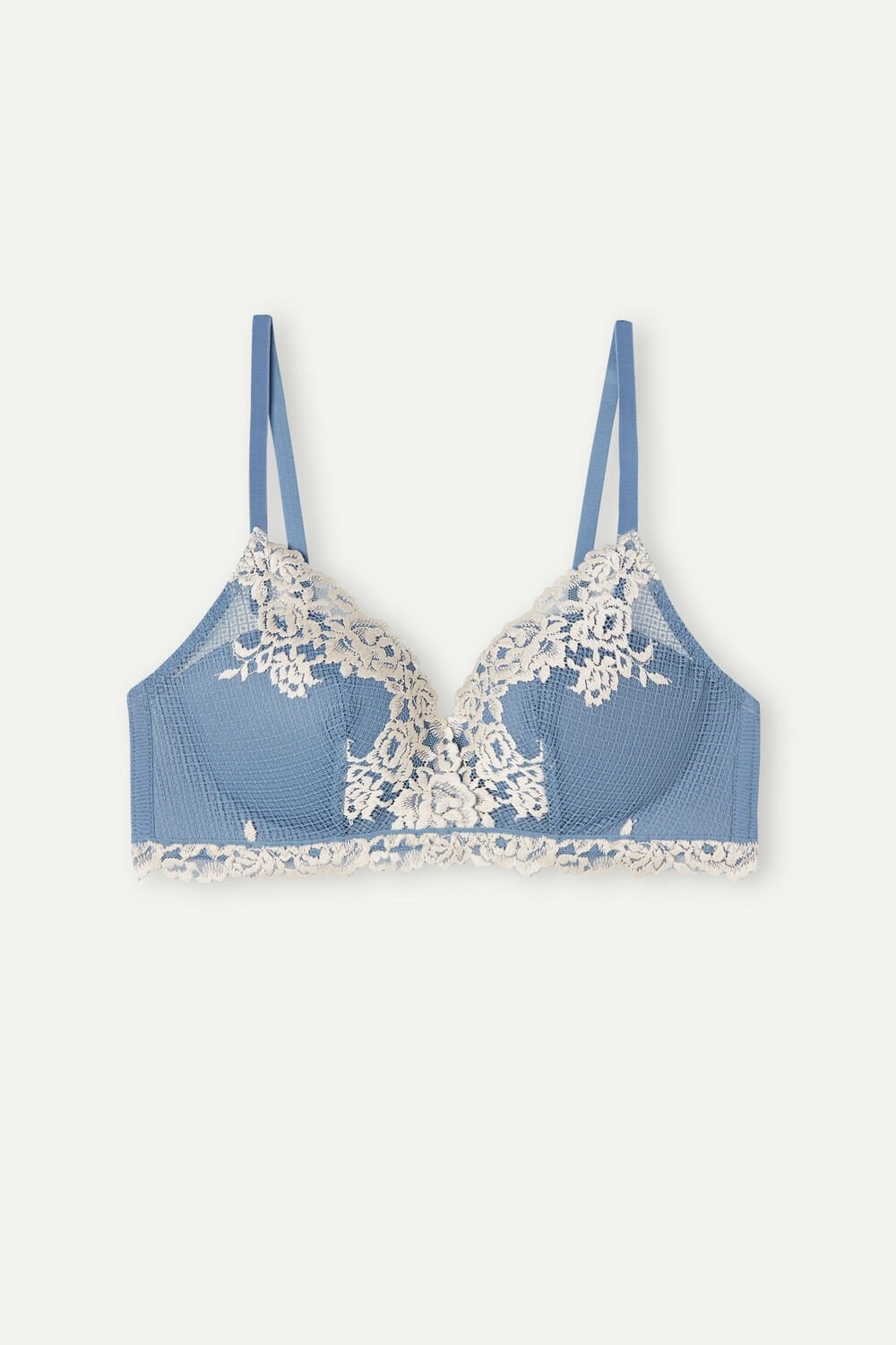 Intimissimi Pretty Flowers Fabiola Push-up Bra White - 878i - Baby Blue / Ivory | 7329PGKUC