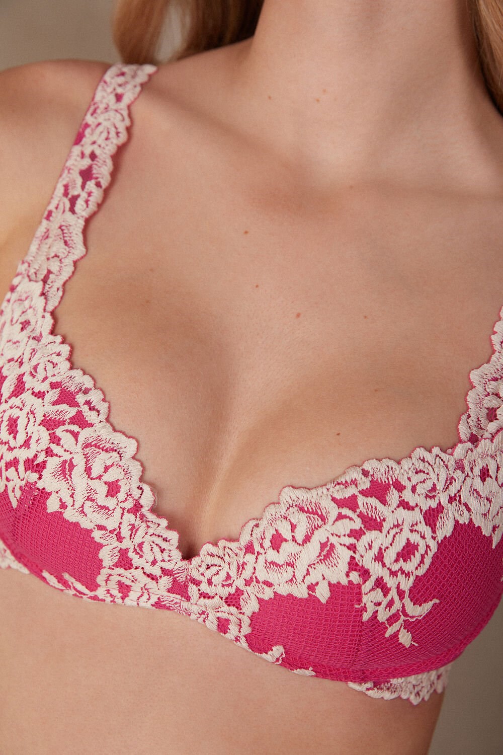 Intimissimi Pretty Flowers Gioia Super Push-up Bra Pink - 213j - Valentine Pink / Ivory | 0752UDVXK