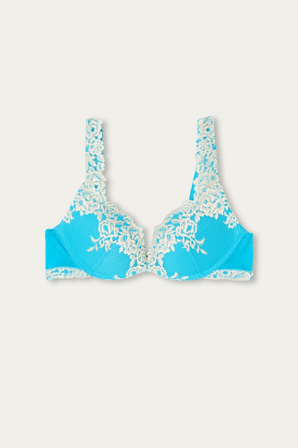 Intimissimi Pretty Flowers Gioia Super Push-up Bra Blue - 233j - Digital Turquoise / Ivory | 9103OJSQW