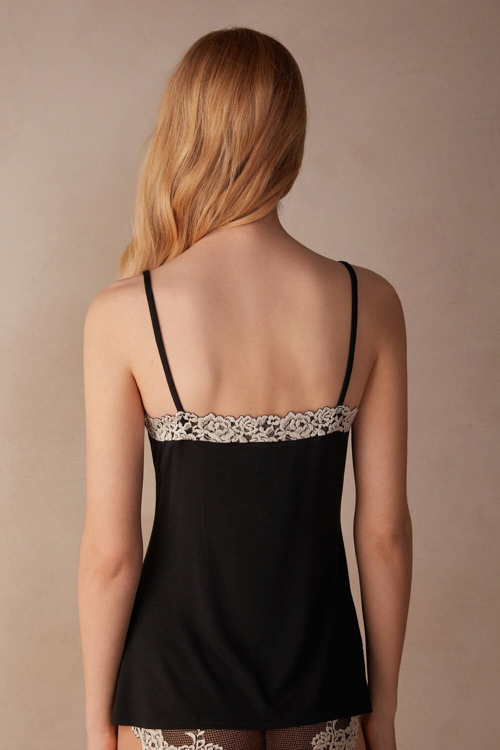 Intimissimi Pretty Flowers Modal Top Multicolor - 9887 - Black / Ivory | 4962WVPHO