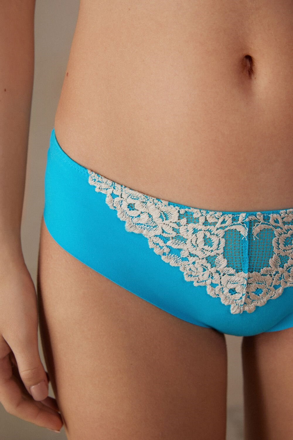 Intimissimi Pretty Flowers Seamless Cotton Panties Blue - 233j - Digital Turquoise / Ivory | 1274AMZFT