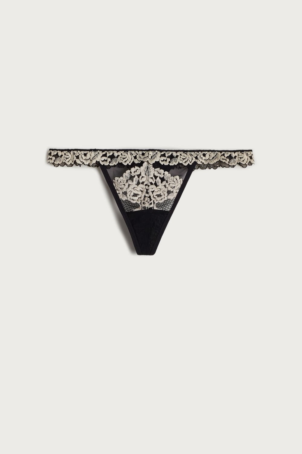 Intimissimi Pretty Flowers String Thong Multicolor - 9887 - Black / Ivory | 8042DFQYR