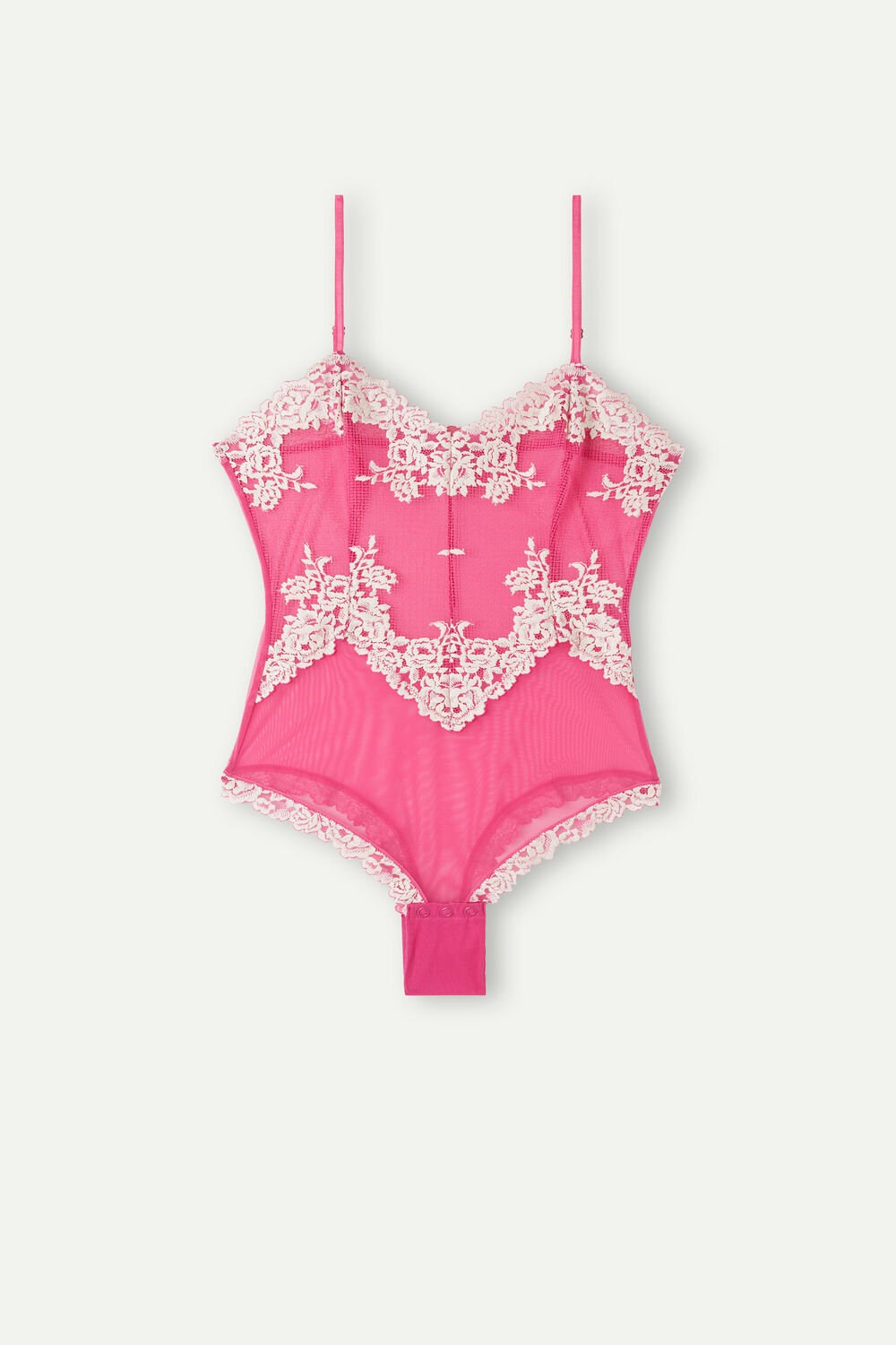 Intimissimi Pretty Flowers Tulle and Lace Bodysuit Pink - 213j - Valentine Pink / Ivory | 0291TIGRO