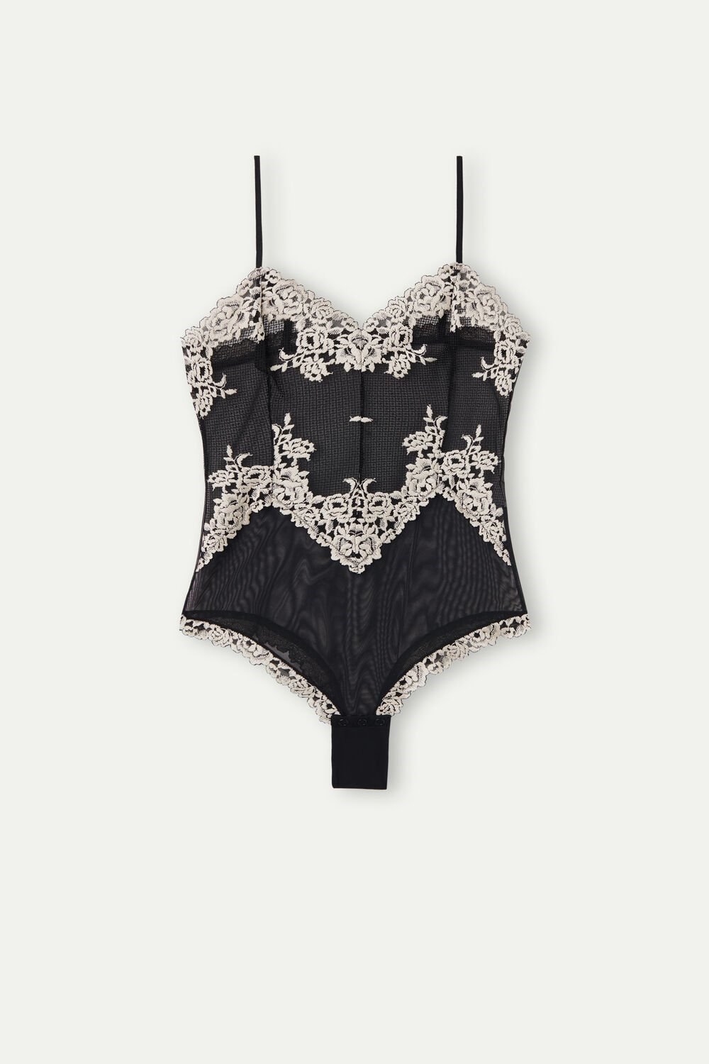 Intimissimi Pretty Flowers Tulle and Lace Bodysuit Multicolor - 9887 - Black / Ivory | 6154QNEDR