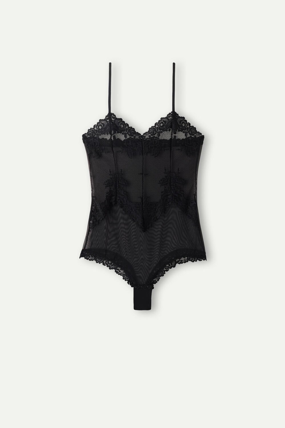 Intimissimi Pretty Flowers Tulle and Lace Bodysuit Black - 019 - Black | 7108UZAGH