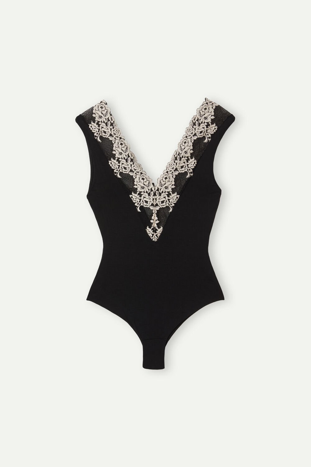 Intimissimi Pretty Flowers V-neck Bodysuit Multicolor - 9887 - Black / Ivory | 5327QRPIA