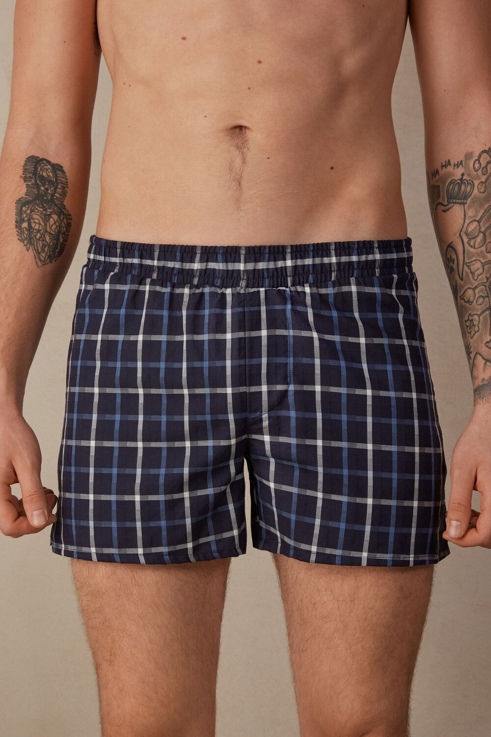 Intimissimi Print Detailed Boxers Blue - 169j - Blue Squares | 0519PIJRY