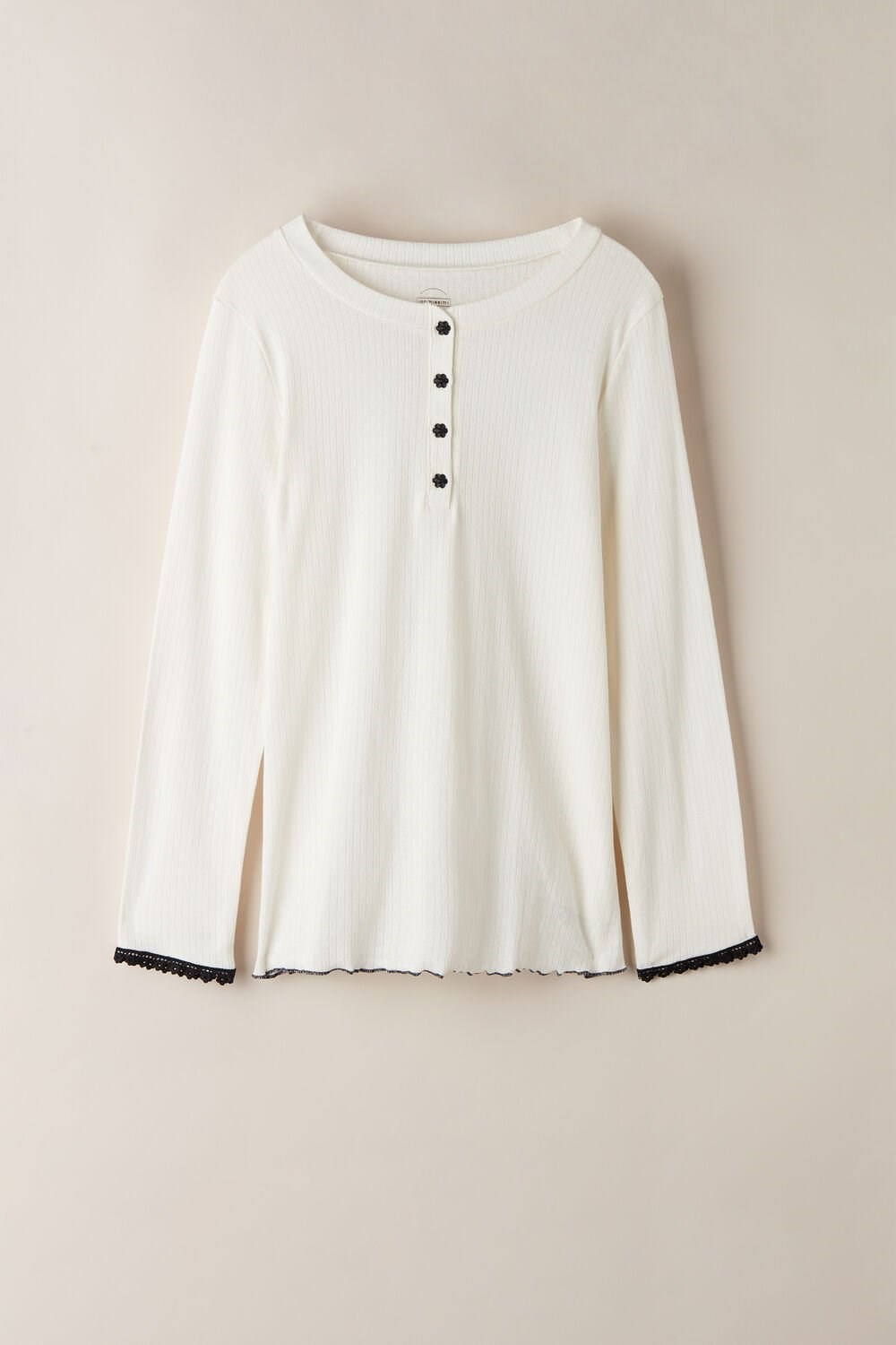 Intimissimi Pure Joy Long Sleeve Henley Top Ivory - 2127 - Talc White | 3490KFRZH