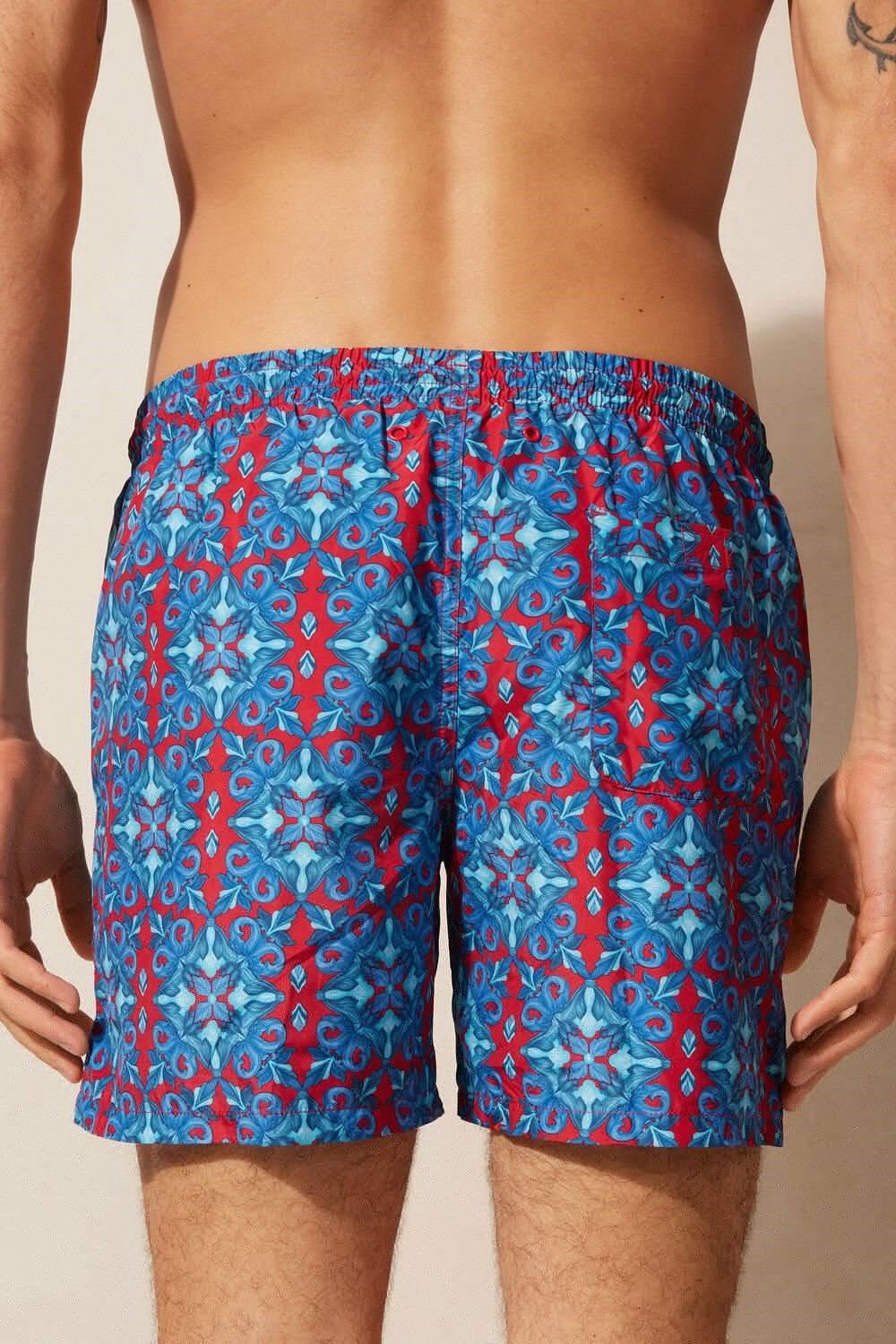 Intimissimi Red Moroccan Print Swim Trunks Blue - 260j - Sport Red Moroccan Print | 3817TAYJF