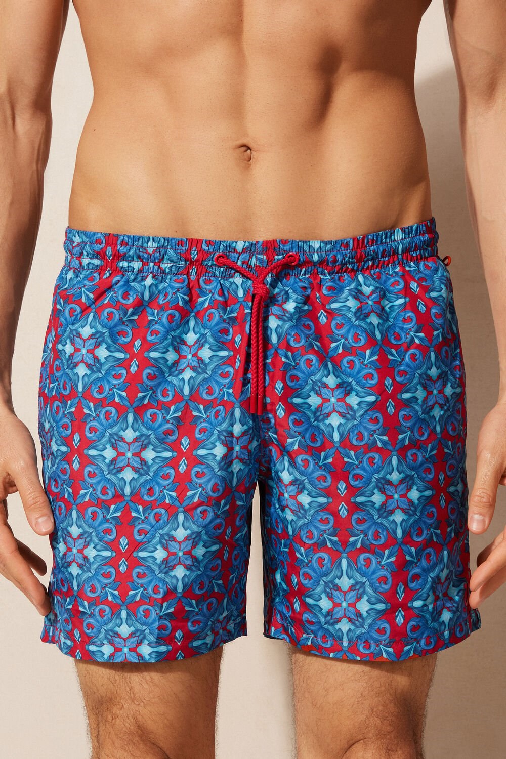 Intimissimi Red Moroccan Print Swim Trunks Blue - 260j - Sport Red Moroccan Print | 3817TAYJF