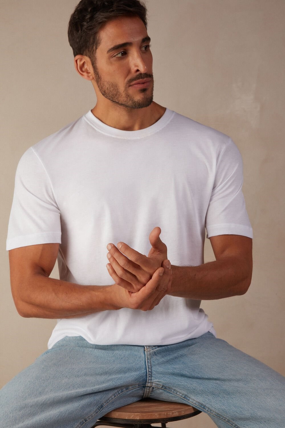 Intimissimi Regular Fit T-Shirt in Extrafine Supima® Cotton White - 001 - White | 1849LYMBP