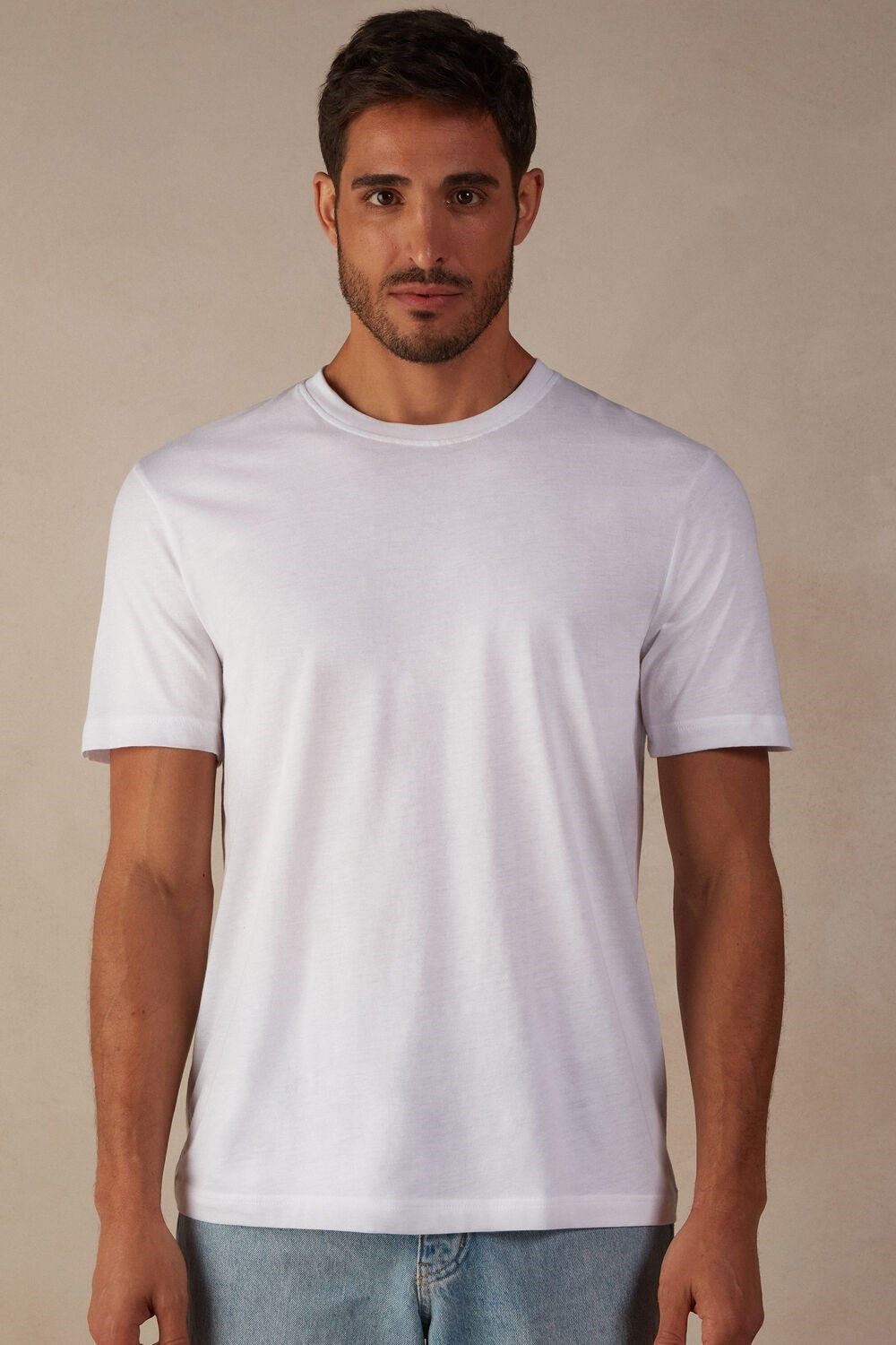 Intimissimi Regular Fit T-Shirt in Extrafine Supima® Cotton White - 001 - White | 1849LYMBP