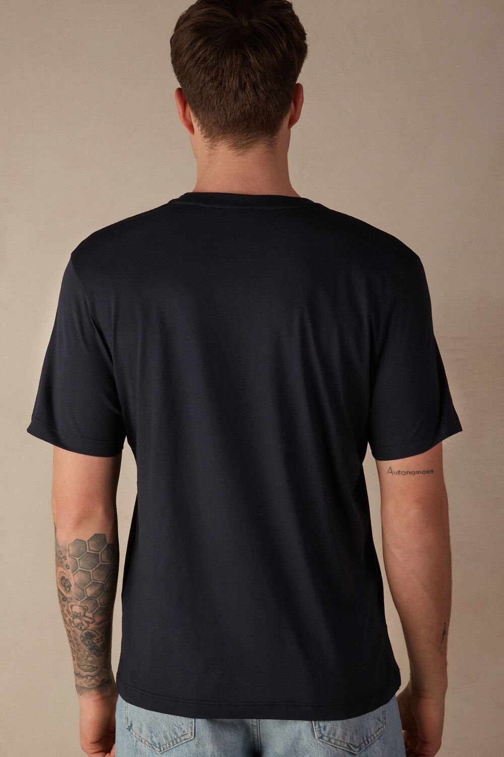 Intimissimi Regular Fit T-Shirt in Extrafine Supima® Cotton Blue - 800 - Midnight Blue | 9164HINTV