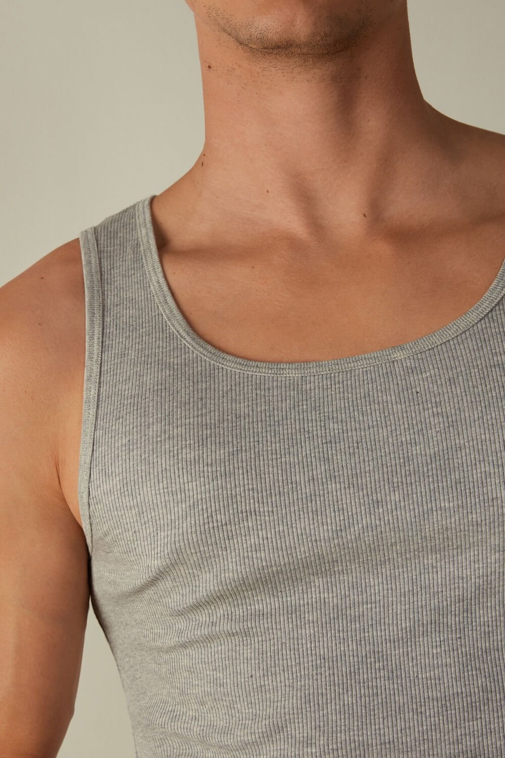 Intimissimi Ribbed Supima Cotton Tank Top Grey - 031 - Light Heathered Grey | 3610AUSIV