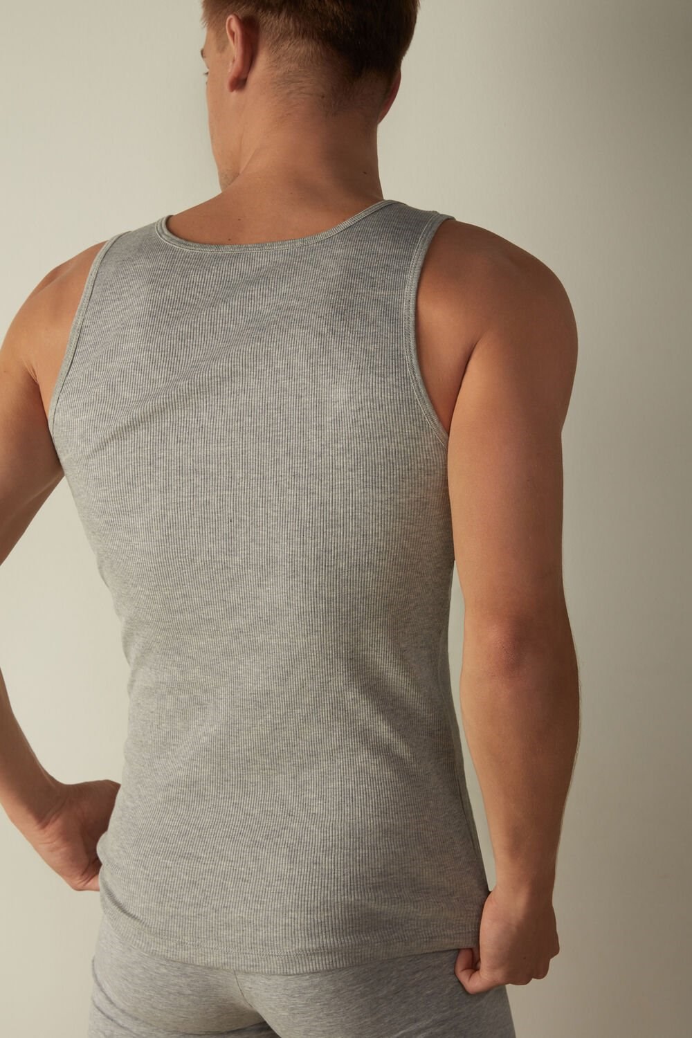 Intimissimi Ribbed Supima Cotton Tank Top Grey - 031 - Light Heathered Grey | 3610AUSIV