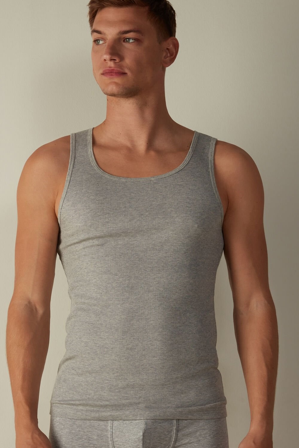 Intimissimi Ribbed Supima Cotton Tank Top Grey - 031 - Light Heathered Grey | 3610AUSIV