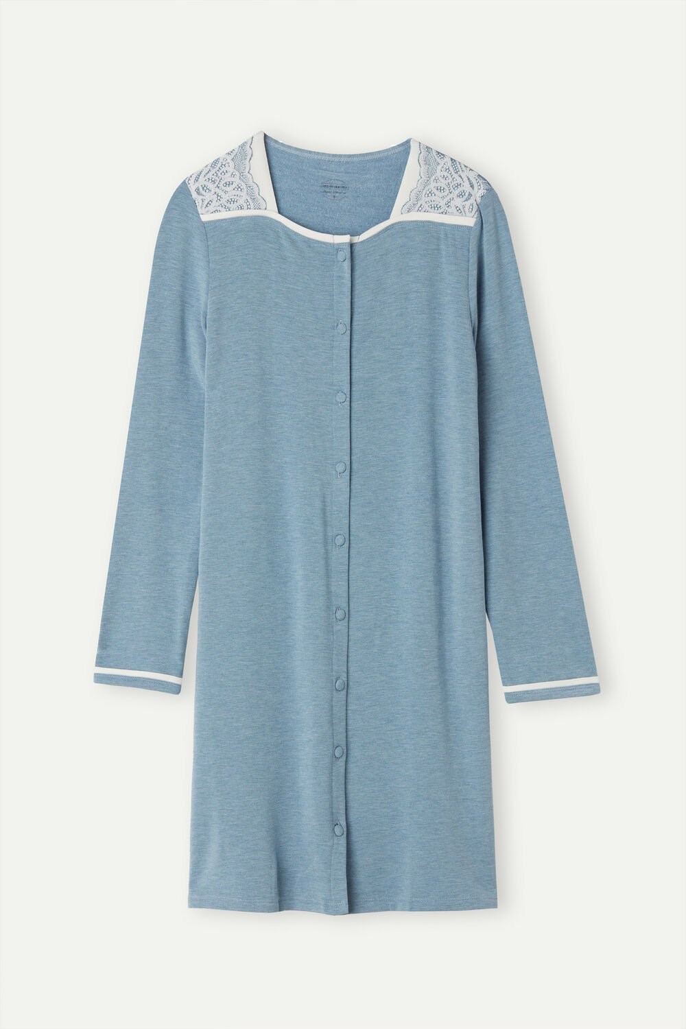 Intimissimi Romantic Bedroom Button Up Night Shirt in Modal with Wool Light Blue - 145j - Light Blue Heather / Powder | 2317PSLIB