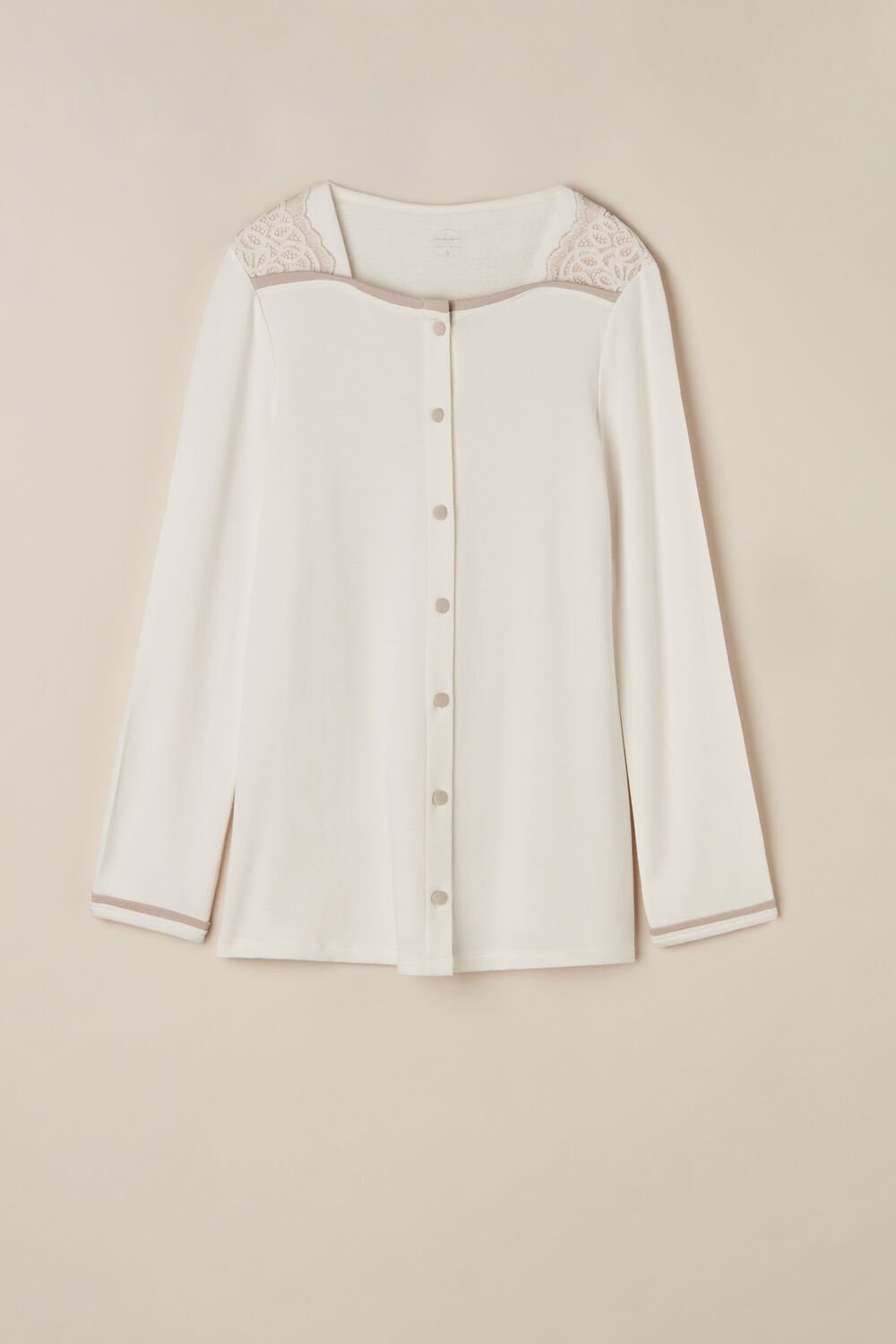 Intimissimi Romantic Bedroom Button Up Top in Modal with Wool White - 157j - Powder White / Dusty Pink | 2684XSQVD