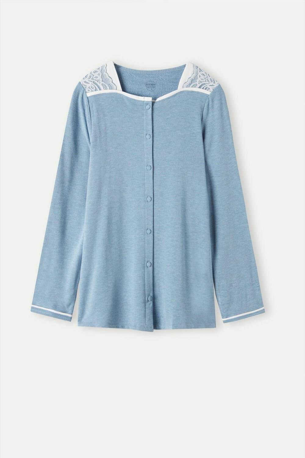 Intimissimi Romantic Bedroom Button Up Top in Modal with Wool Light Blue - 145j - Light Blue Heather / Powder | 7184HCIPF