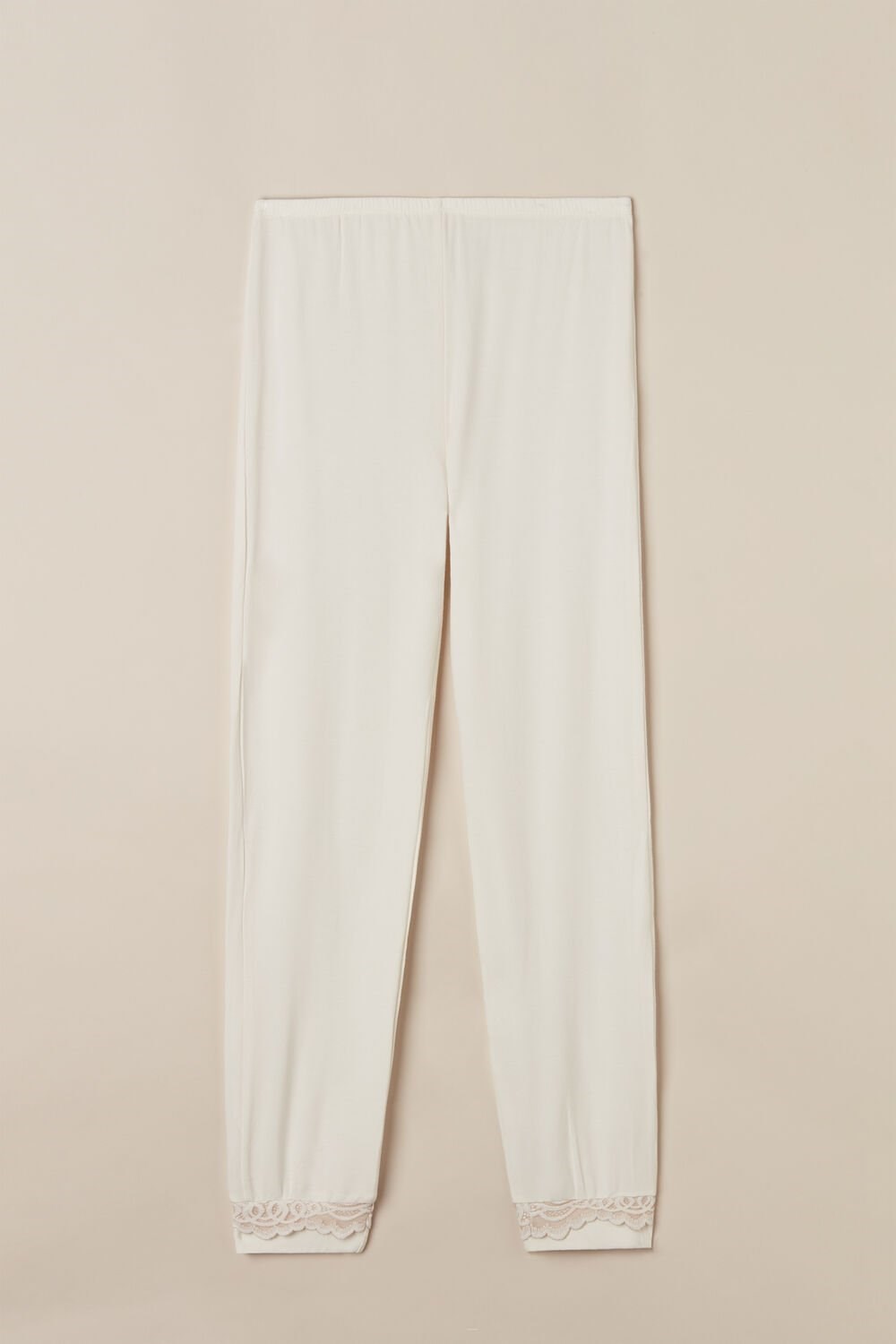 Intimissimi Romantic Bedroom Cuffed Full Length Pants in Modal with Wool White - 157j - Powder White / Dusty Pink | 3271MSYJH