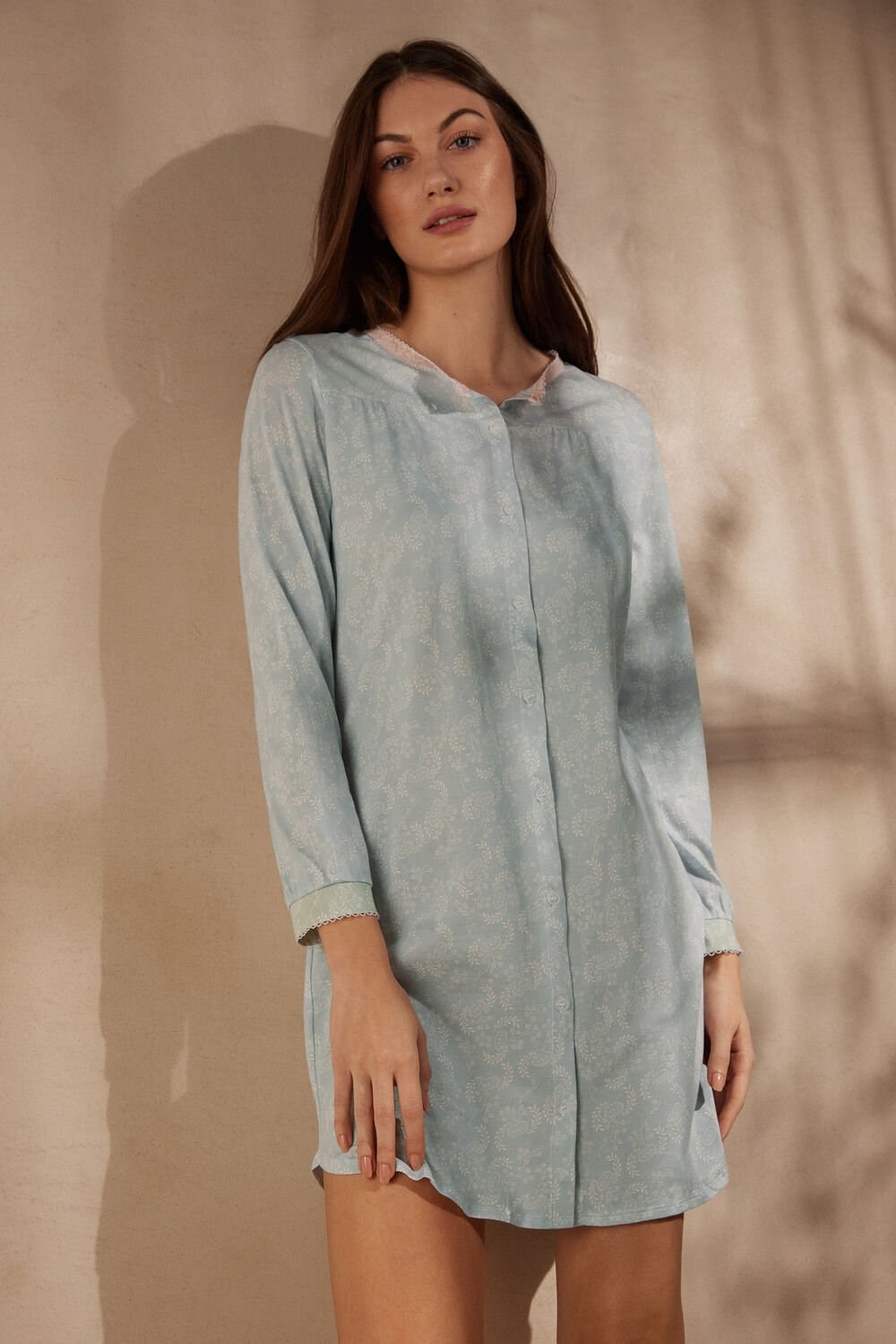 Intimissimi Romantic Cashmere Button Up Night Shirt Light Blue - 226j - Romantic Cashmere Print | 8231ZUQVM