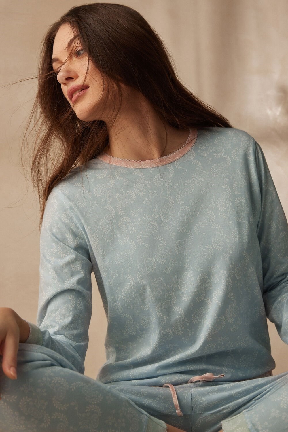 Intimissimi Romantic Cashmere Long Sleeve Cotton Top Light Blue - 226j - Romantic Cashmere Print | 6057IMOWC