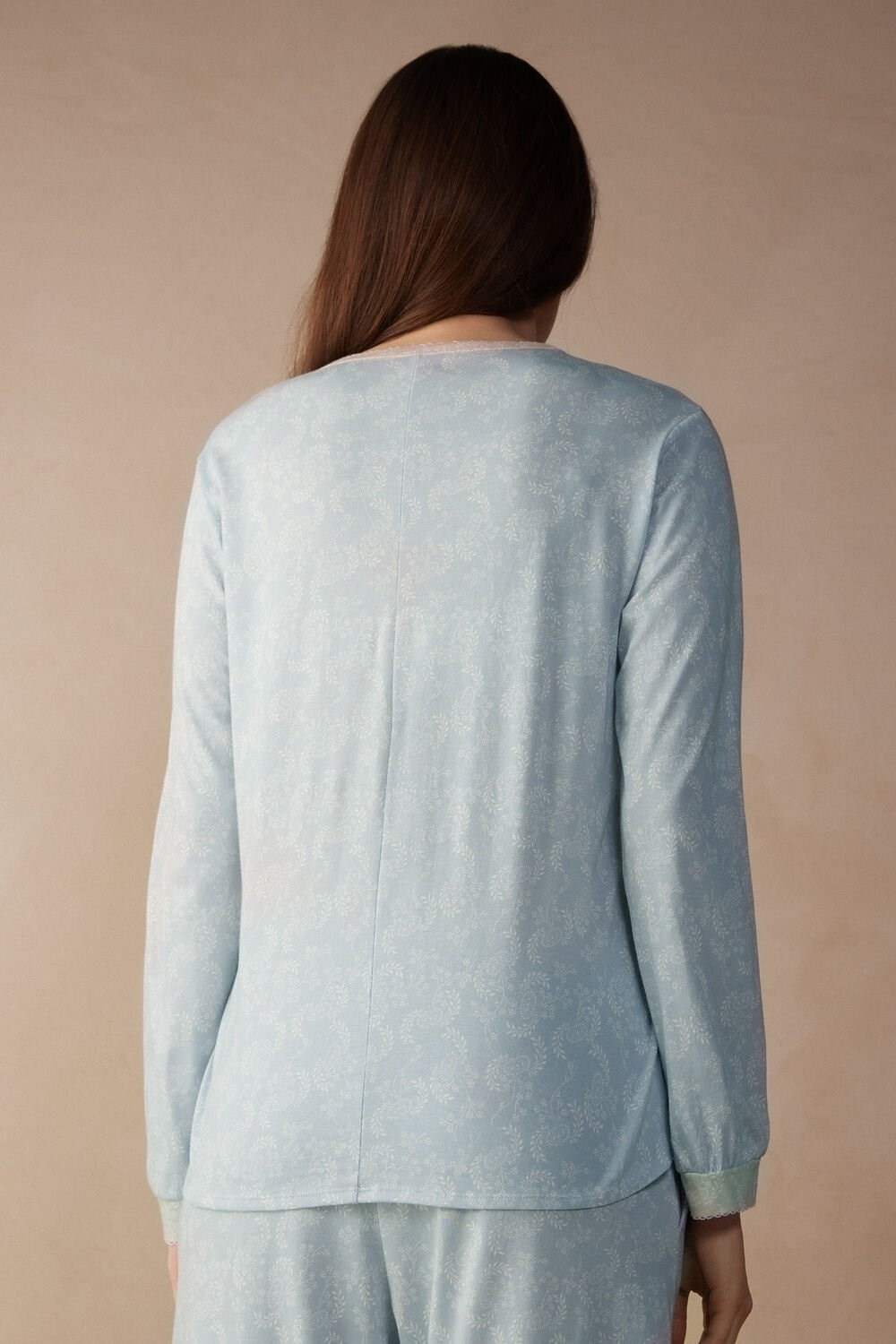 Intimissimi Romantic Cashmere Long Sleeve Cotton Top Light Blue - 226j - Romantic Cashmere Print | 6057IMOWC