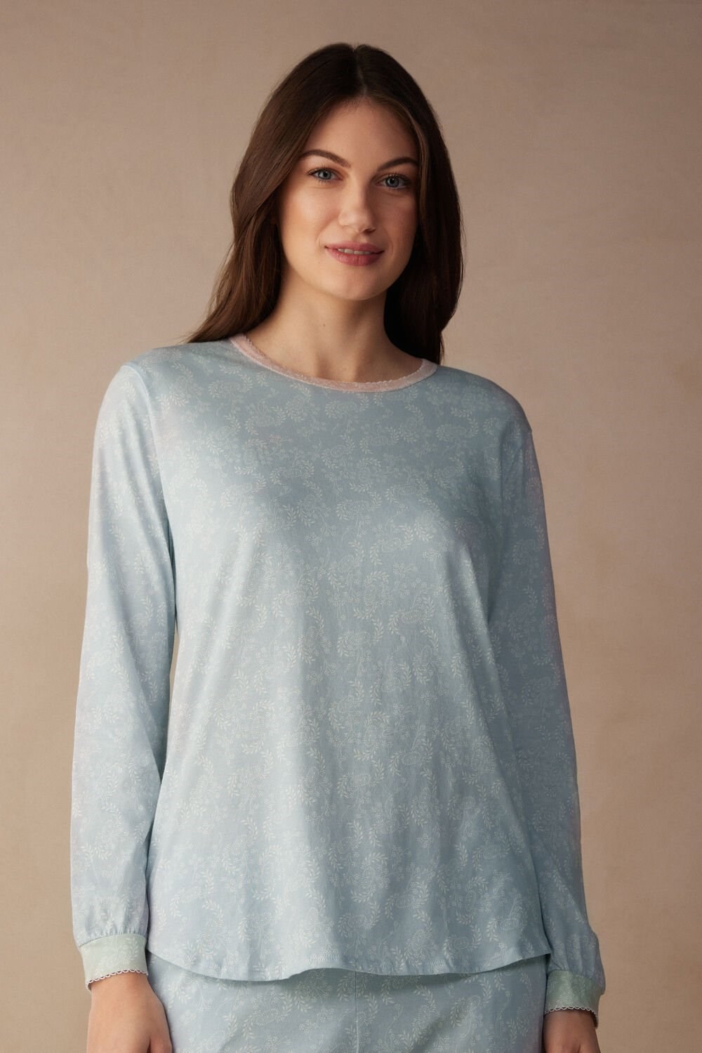 Intimissimi Romantic Cashmere Long Sleeve Cotton Top Light Blue - 226j - Romantic Cashmere Print | 6057IMOWC